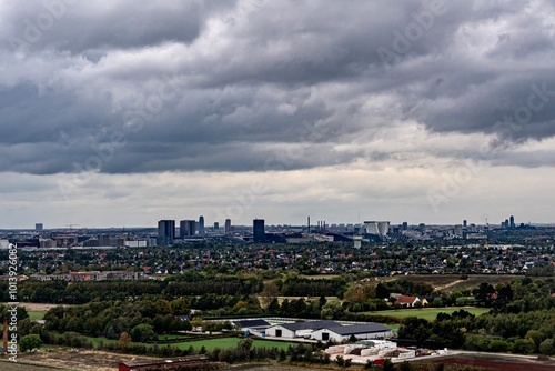 Obraz na płótnie Aerial view of Copenhagen, Denmark on a cloudy day w salonie