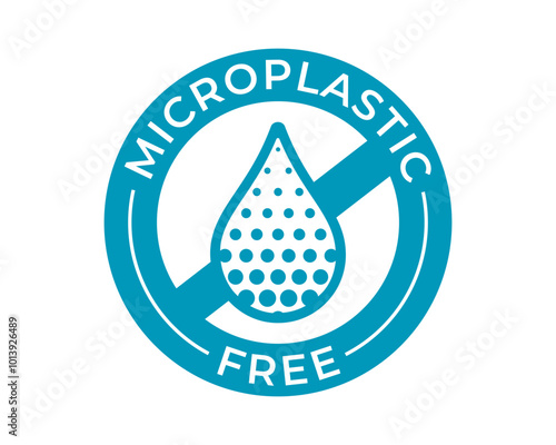 Microplastic free icon of biodegradable and plastic free package tag, vector sign. Microplastic free bottle label and stamp symbol