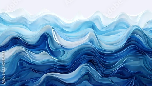 The background is composed of blue waves, with a white space in the middle...