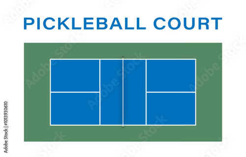 Blue Pickleball Court. Vector Illustration. Top View