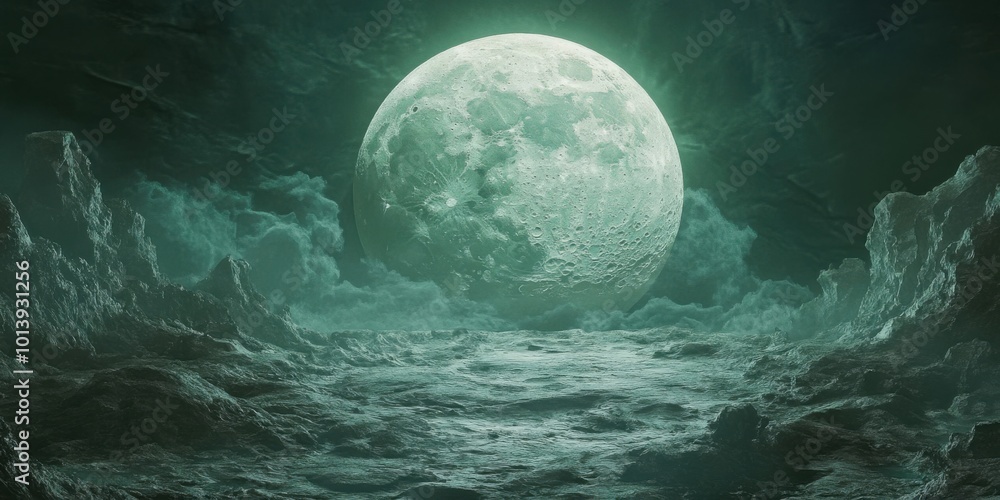 Ethereal Nightscape: A Surreal Moonlit Landscape Surrounded by Mystical Rocky Terrain Ethereal Nightscape: A Surreal Moonlit Landscape Surrounded by Mystical Rocky Terrain