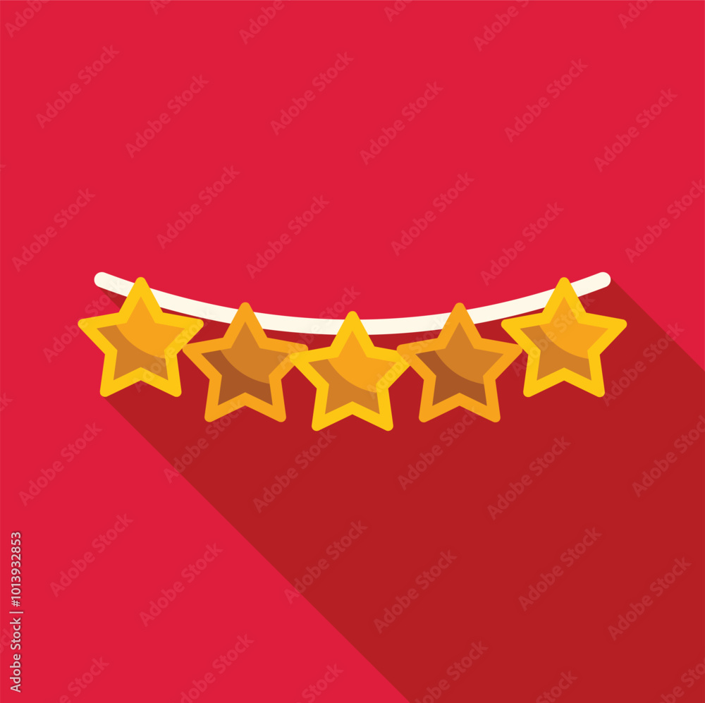 Fototapeta premium Five golden stars hanging on a string represent a perfect five star rating