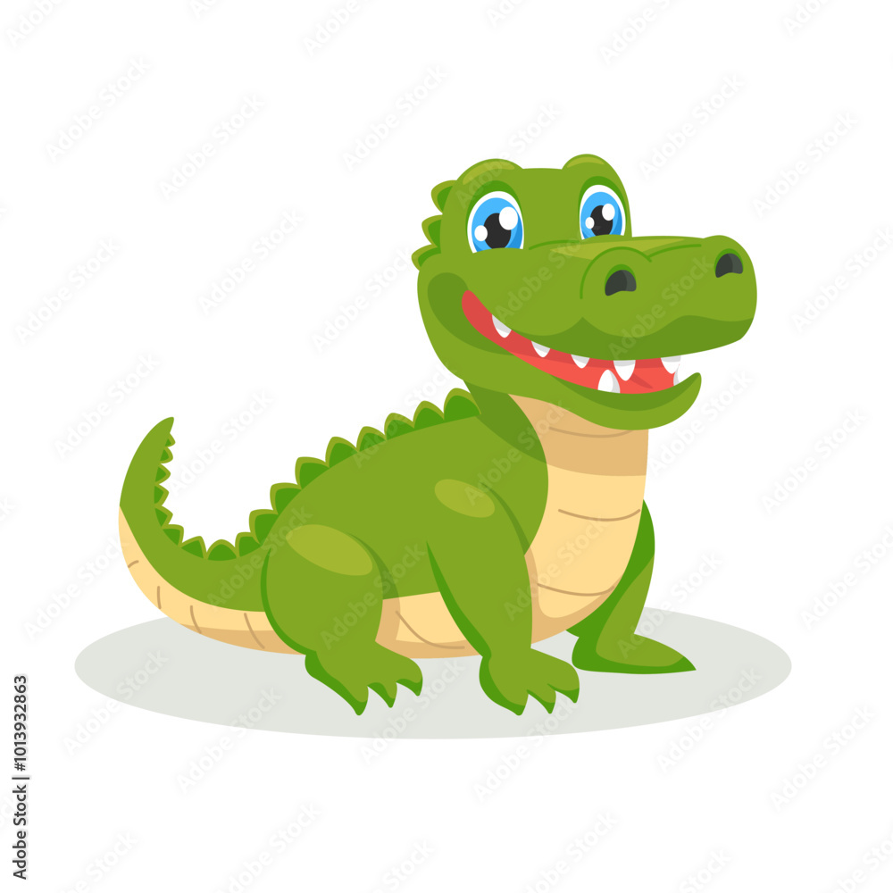 Obraz premium Cute cartoon Crocodile, wild animal baby alligator. Wild nature little crocodile vector illustration isolated on white background.