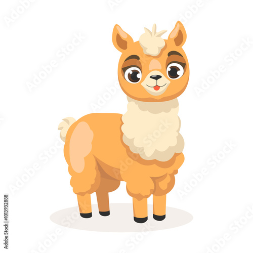 Cute cartoon Alpaca, wild animal baby alpaca. Wild nature little alpaca vector illustration isolated on white background.