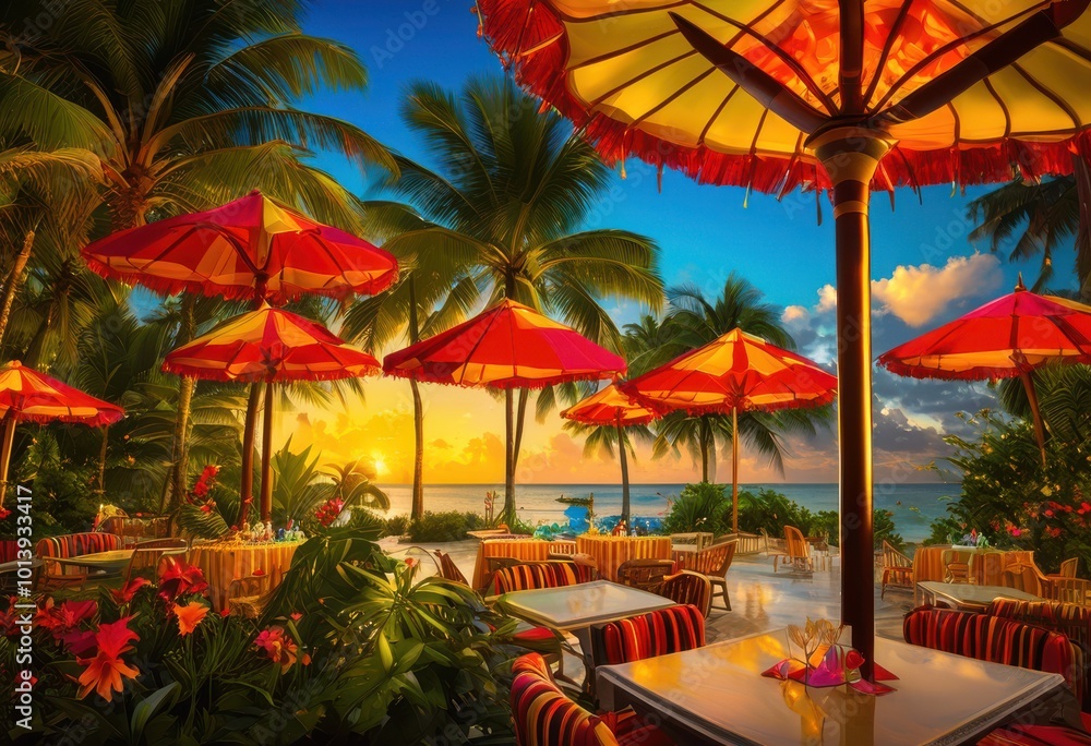 Fototapeta premium vibrant cocktail glass adorned colorful symbolizing summer fun festive gatherings bright tropical setting, drink, beverage, refreshing, garnish, party