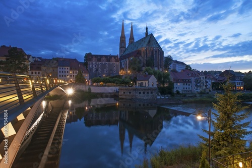 View from the Polish Görlitz to St. Peter's Church, Altstadtbrücke bridge across the Neisse, Görlitz, Poelen photo