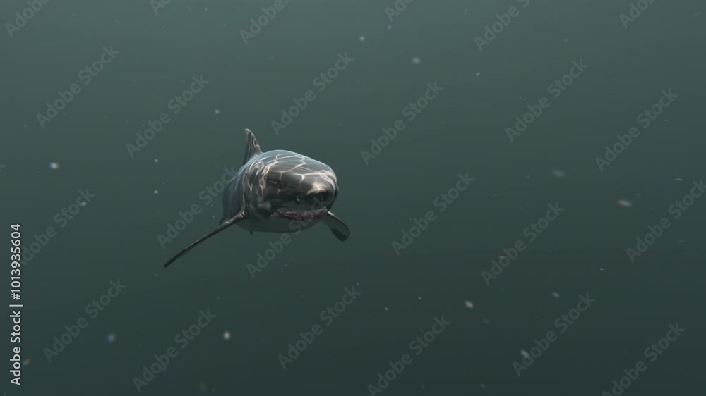 Great White Shark in light beams in waters of Indian ocean of South Africa
Great White Shark in light beams in waters of Indian ocean of South Africa