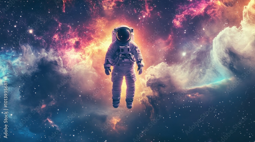 Astronaut floating in space with a nebula background. Astronaut floating in space with a nebula background.
