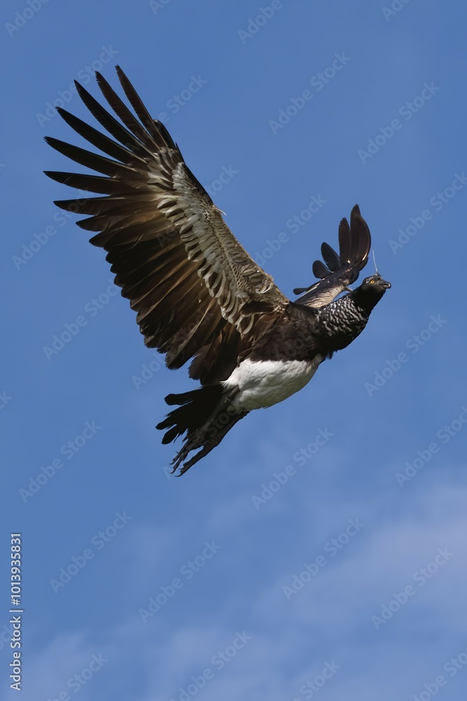 Fototapeta premium Flying Horned Screamer (Anhima cornuta), Manu National Park cloud forest, Peru, South America