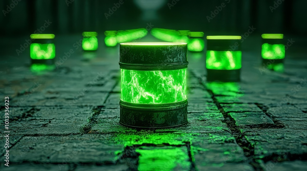 Abandoned laboratory with hazardous bio-weapon containers glowing ominously, Biological warfare, apocalyptic sci-fi scene Abandoned laboratory with hazardous bio-weapon containers glowing ominously, Biological warfare, apocalyptic sci-fi scene