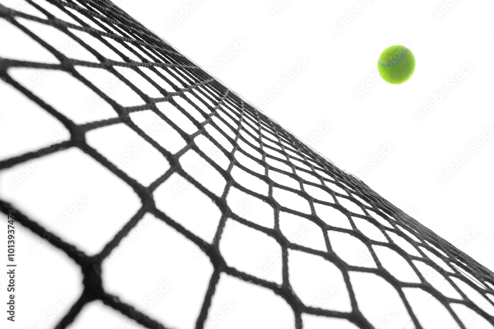 Padel or tennis ball in the net. Background with copy space. Sport court and ball. Social media template. Promotion for padel and tennis events. Padel or tennis ball in the net. Background with copy space. Sport court and ball. Social media template. Promotion for padel and tennis events.