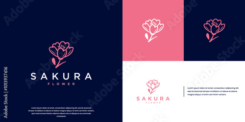 cherry blossom emblem logo, natural beauty, vector graphic template.
