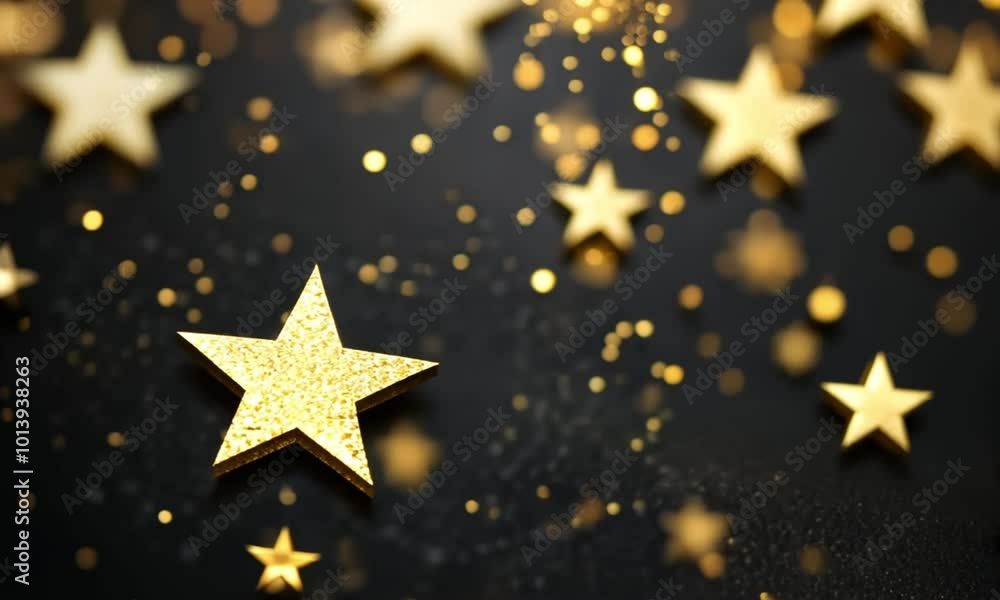 Abstract Background of Golden Stars and Bokeh Lights Abstract Background of Golden Stars and Bokeh Lights