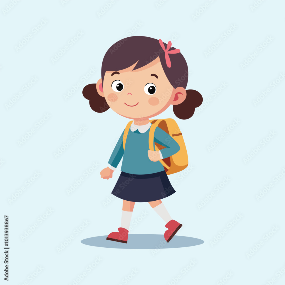 Cute little school Kid Girl with a backpack walking to school Cartoon Illustration Cute little school Kid Girl with a backpack walking to school Cartoon Illustration