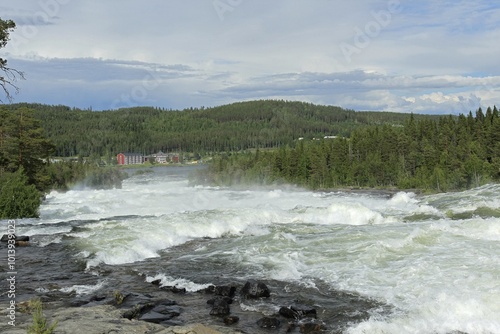 Rapids Storforsen in the river Piteälven, Vidsel, province Norrbottens län, Lapland, Sweden, Europe photo