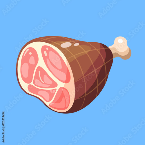 Ham vector illustration. Vector illustration of a flat ham with bone. Perfect for food packaging, restaurant menus, grocery stores, and cooking designs.