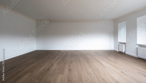 minimalist empty interior space featuring parquet flooring and completely white walls