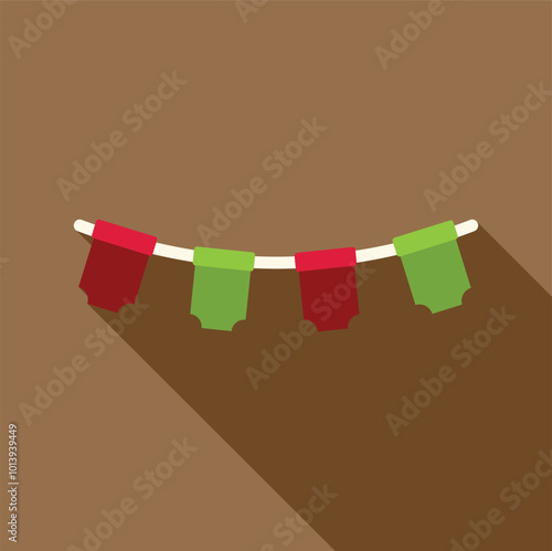 Red and green flags are hanging on a string, creating a festive atmosphere for a party or celebration