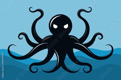 Octopus animal in water Silhouette black vector art illustration photo