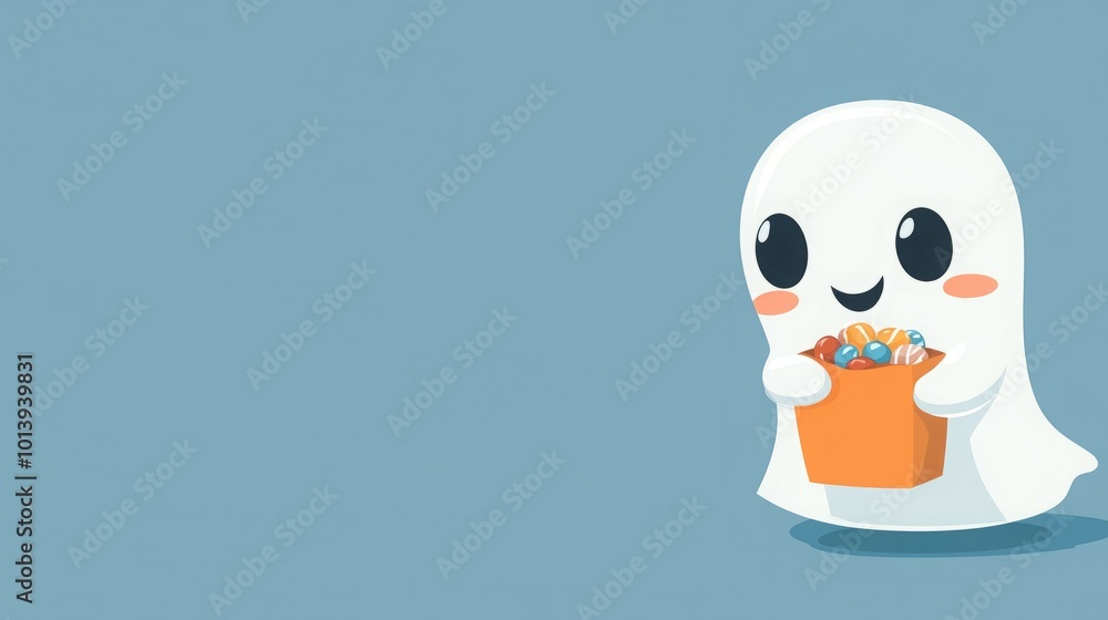 Cute ghost with candy on a blue background Cute ghost with candy on a blue background