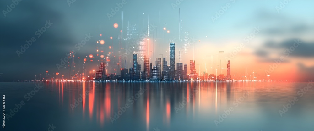 Fototapeta premium Captivating ethereal digital landscape with radiant data frameworks undulating streams of levitating information