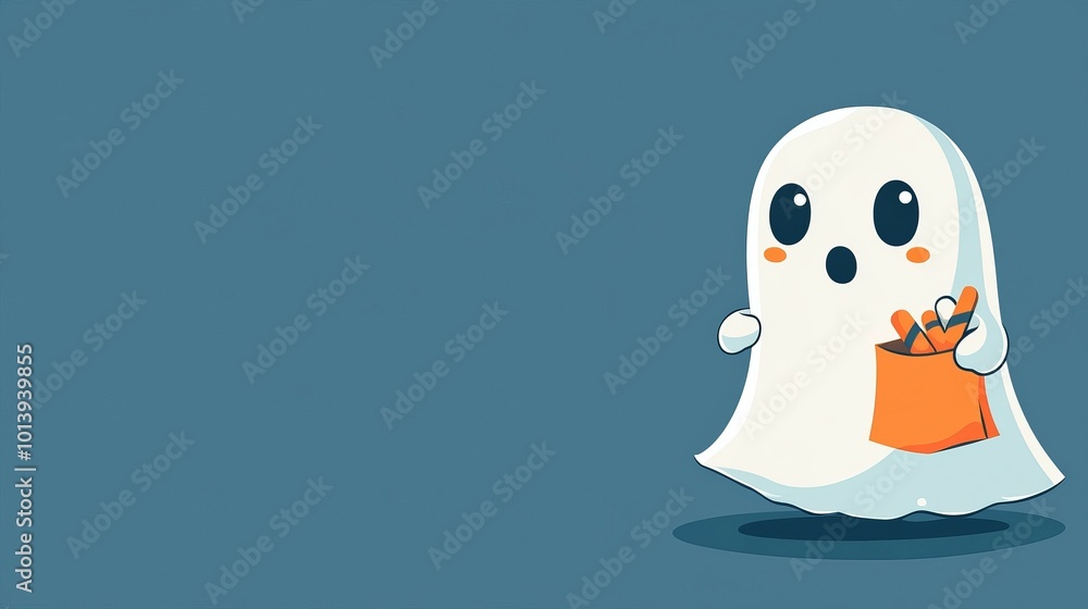 Obraz premium A cute ghost holding a bag of candy, ready for trick or treating!