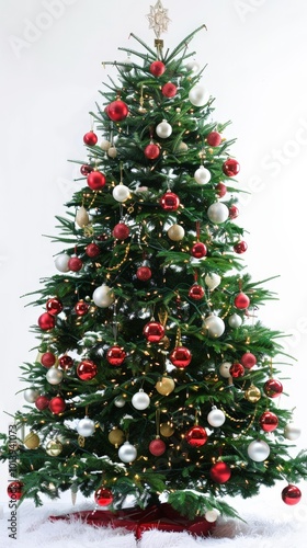 a lush christmas tree with white background