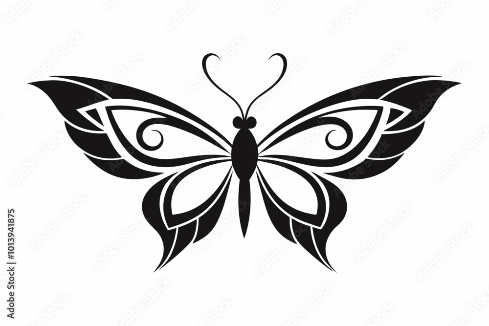 Flying butterfly tattoo silhouette black vector illustration Flying butterfly tattoo silhouette black vector illustration