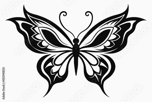 Flying butterfly tattoo silhouette black vector illustration  photo