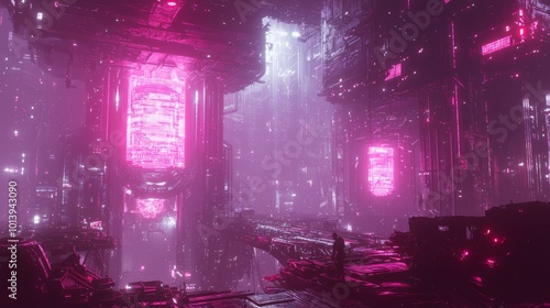 Futuristic High-Tech Laboratory in Chaos: Ray Tracing Hostile AI Dystopia Concept Art photo