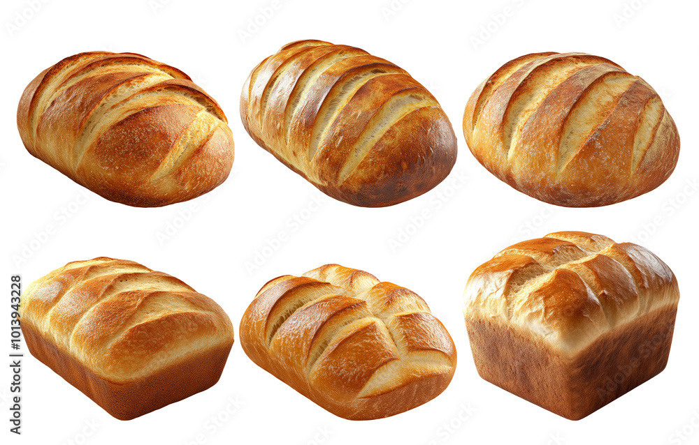 Freshly baked rustic loaves of bread in various shapes isolated on transparent background Freshly baked rustic loaves of bread in various shapes isolated on transparent background