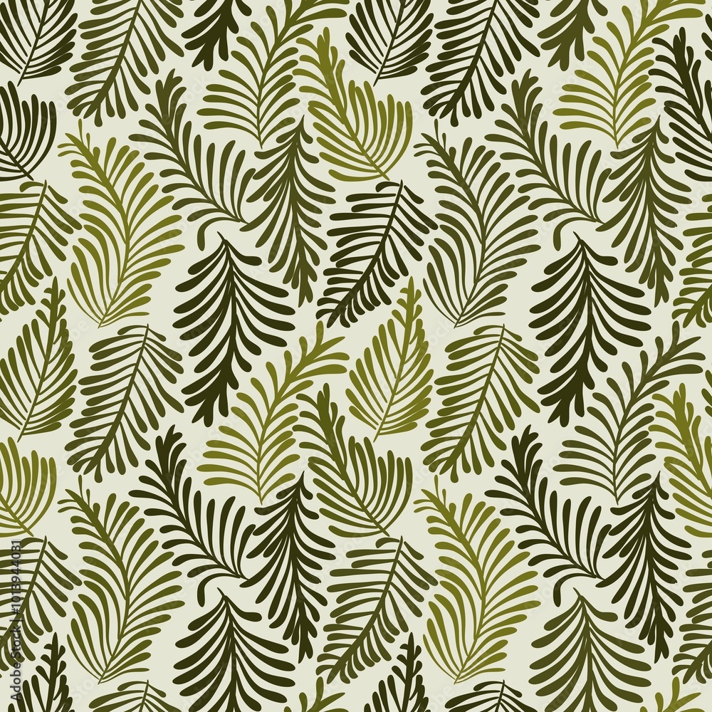 Stylized fern leaves seamless pattern, vector template Stylized fern leaves seamless pattern, vector template
