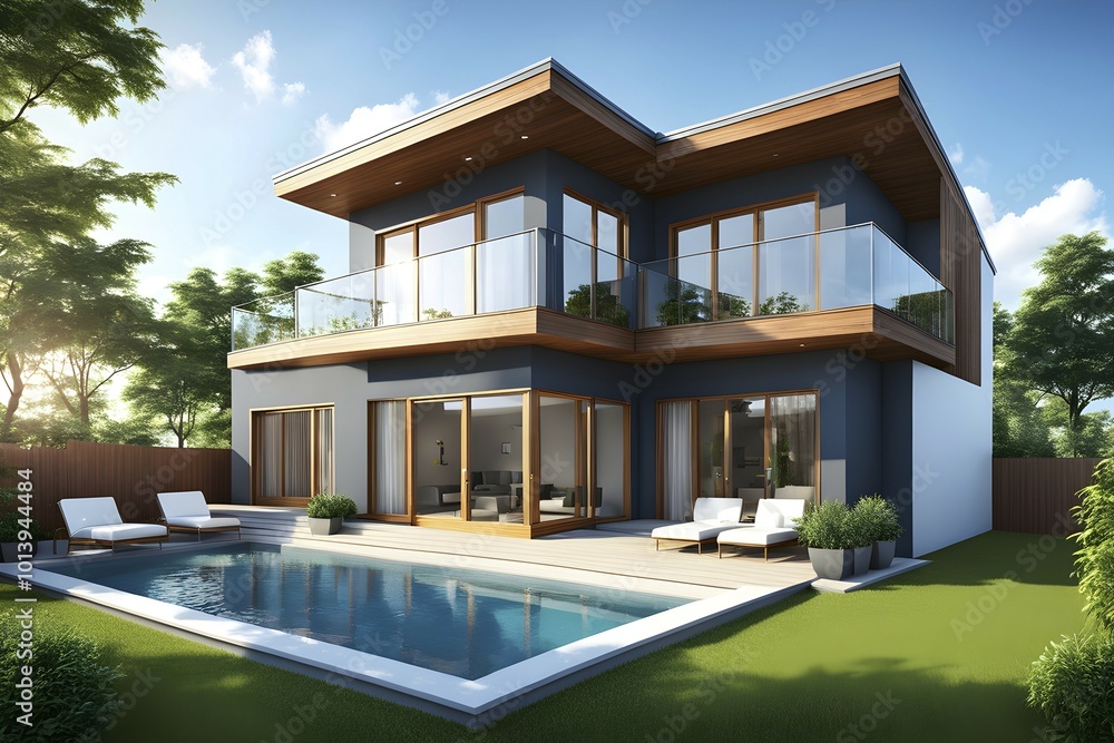 Three dimensional render of a modern ecological real estate residential house, AI gnerated, AI generated Three dimensional render of a modern ecological real estate residential house, AI gnerated, AI generated