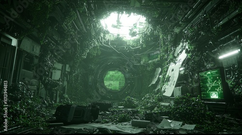 Cyberpunk Rebellion - Hidden Resistance Hideout in Hostile AI Dystopia Concept Art