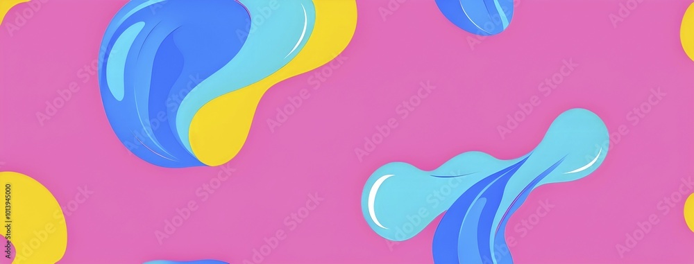 Abstract image with colorful yellow and turquoise blobs and liquid shapes on a pink background, AI generated Abstract image with colorful yellow and turquoise blobs and liquid shapes on a pink background, AI generated