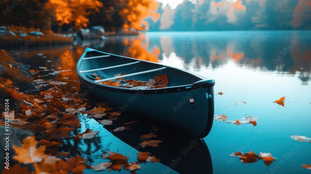 Obraz premium Canoe on a Calm Autumn Lake