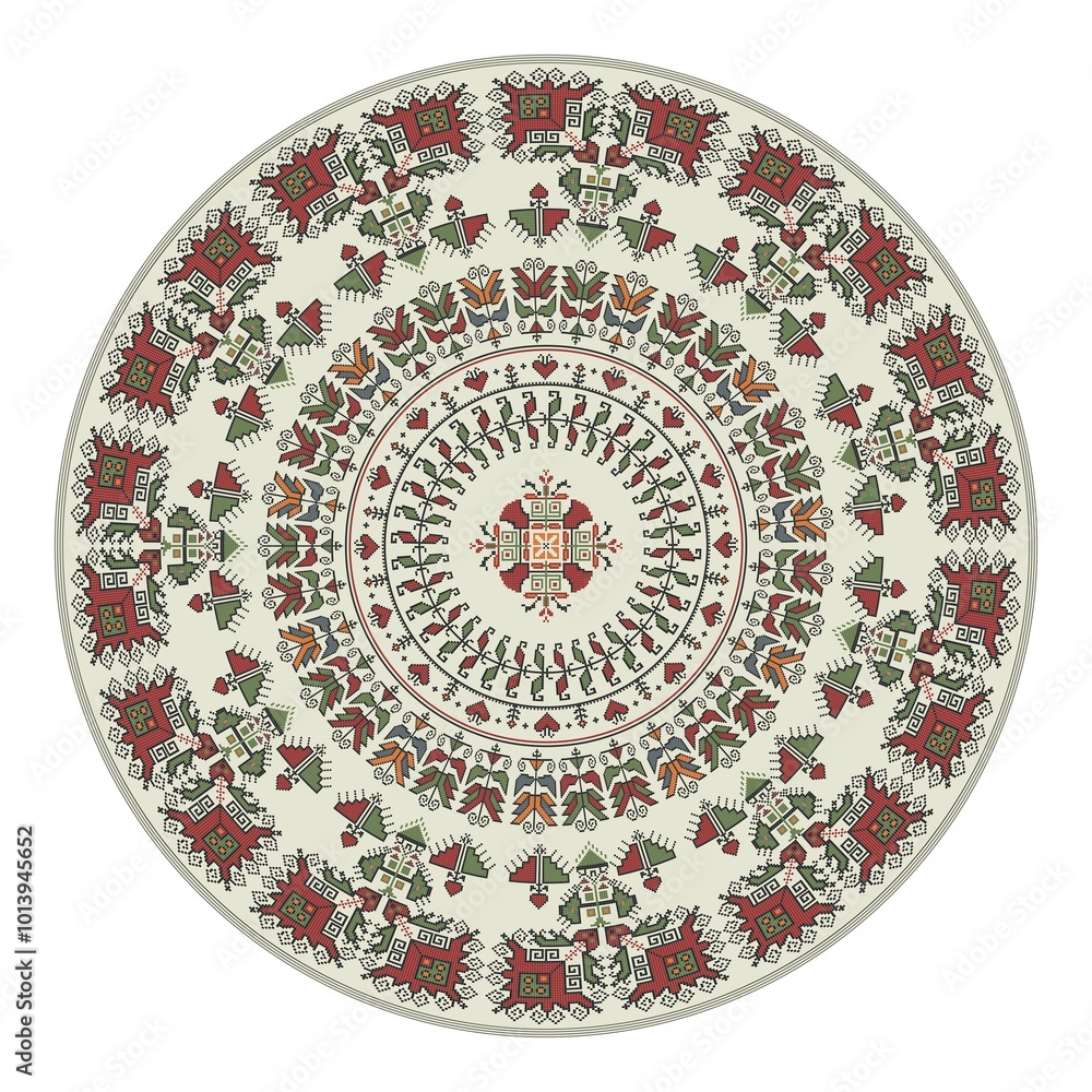 Fototapeta premium Traditional Bulgarian embroidery design element over white background