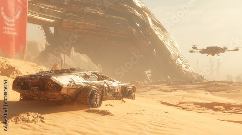 Post-Apocalyptic Desert Dystopia - A Survivor Scavenging in the Shadow of a Watchful Drone | Futuristic Ray Tracing Concept Art