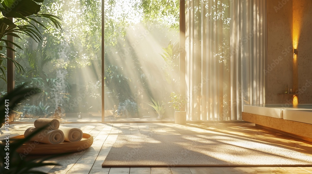 A Bright and Inviting Space Awash with Sunlight, Perfect for Relaxation and Tranquility Amidst Lush Greenery and Natural Elements