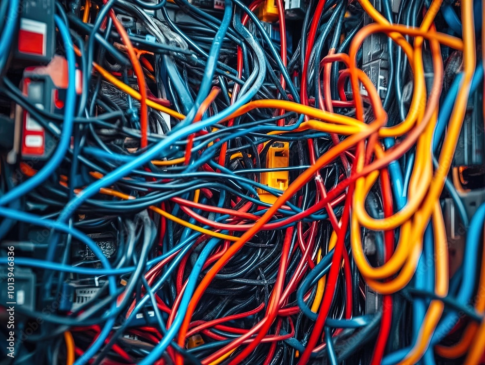 Dynamic Abstract Poster: Vibrant Overlapping Electrical Wires in Red, Blue, Yellow, and Orange – Perfect for Tech-Inspired Sports Interiors and Modern Spaces Dynamic Abstract Poster: Vibrant Overlapping Electrical Wires in Red, Blue, Yellow, and Orange – Perfect for Tech-Inspired Sports Interiors and Modern Spaces