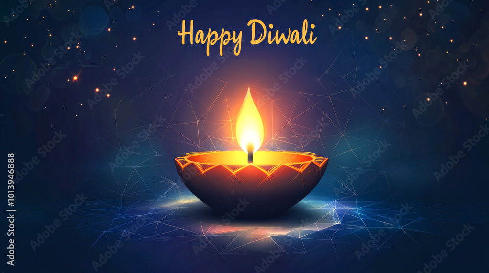 Happy Diwali Festive Background With Illuminated Oil Lamp Decoration On Blue Glitter Background Happy Diwali Festive Background With Illuminated Oil Lamp Decoration On Blue Glitter Background