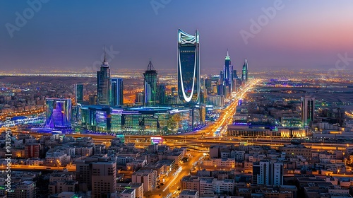 Wallpaper Mural KAFD buildings in Riyadh during the blue hour, showcasing the city's modern skyline and illuminated architecture against a tranquil evening backdrop Torontodigital.ca