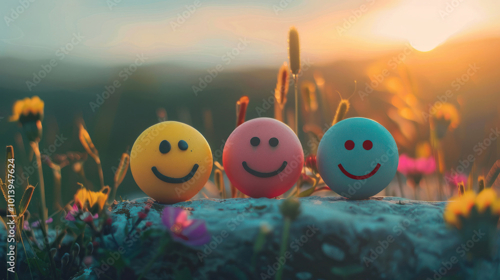 Naklejka premium A comparison of different life philosophies that emphasize key principles of happiness, such as mindfulness and gratitude.