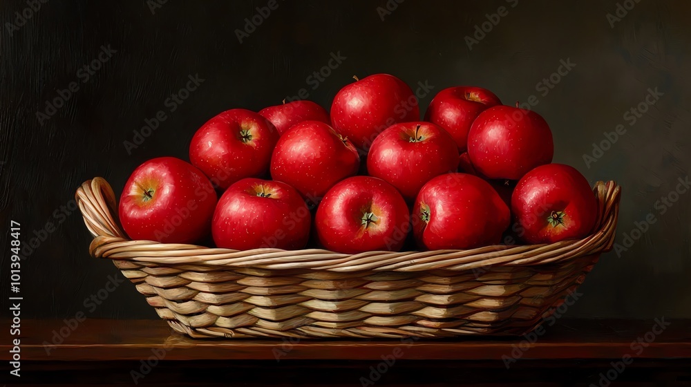 A vibrant basket filled with fresh red apples, perfect for a healthy lifestyle and seasonal decoration. A vibrant basket filled with fresh red apples, perfect for a healthy lifestyle and seasonal decoration.
