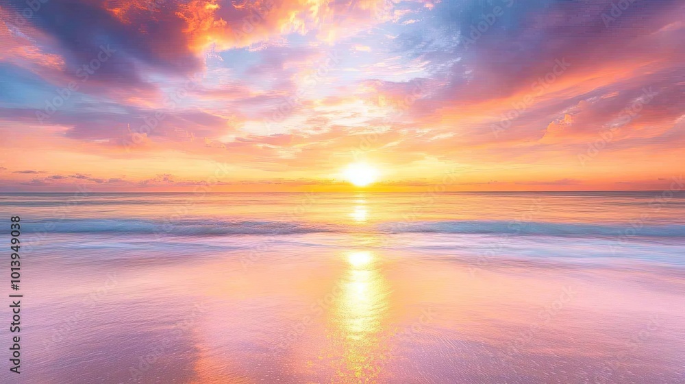 Obraz premium Serene Sunset Over Calm Ocean Waves