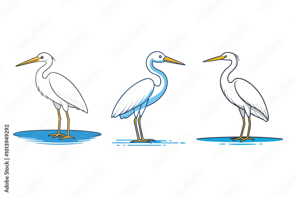 Obraz premium Egret Set Vector Illustration
