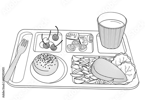 lunch tray from the canteen  or school cafeteria