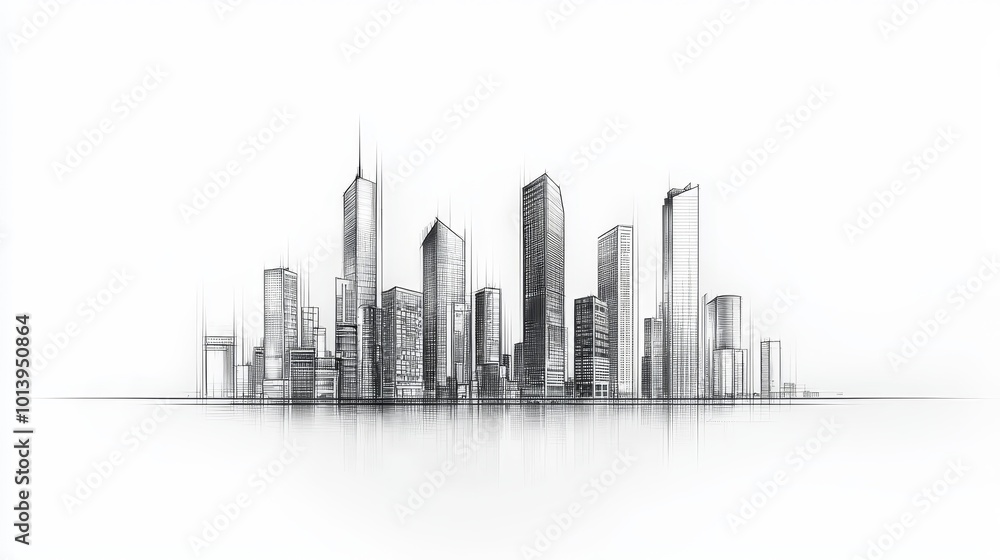 A Captivating Line Art of a Modern City Skyline, Showcasing Skyscrapers Under a Softly Hued Background in an Elegant Presentation A Captivating Line Art of a Modern City Skyline, Showcasing Skyscrapers Under a Softly Hued Background in an Elegant Presentation