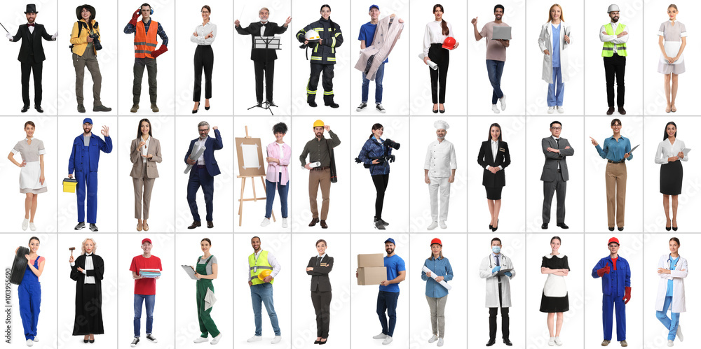 © New Africa - People of different professions on white background, collage