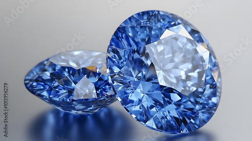 A stunning close-up view of a large, beautiful blue sapphire, highlighting its brilliant facets and deep, rich color photo